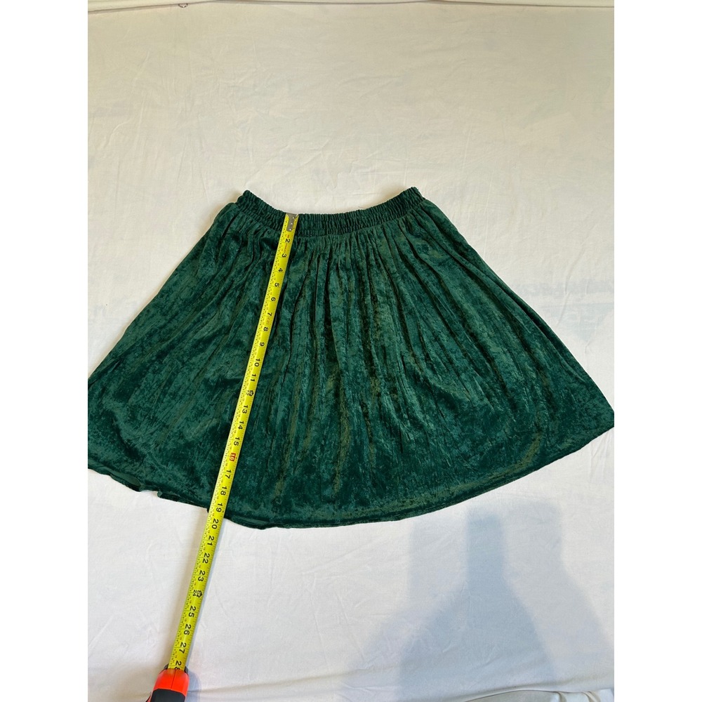 Vintage Bonjour Green Crushed Velvet Skirt Womens Large Elastic Waist Skater USA - Picture 3 of 5